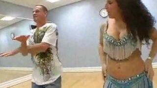 Big-assed belly dancer takes student's XXX pecker at the studio