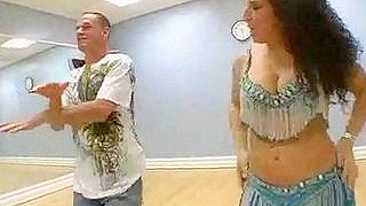 Big-assed belly dancer takes student's XXX pecker at the studio