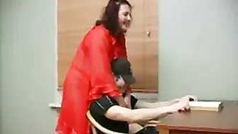 Russian mom in red distracts stepson from books to have XXX fucking