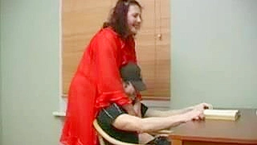 Russian mom in red distracts stepson from books to have XXX fucking