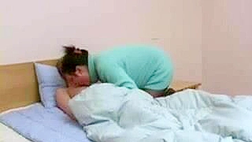 Curvy mom swallows stepson's XXX dick and gets fucked in the morning