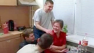 Hospitable Russian mom invites several students to have XXX orgy