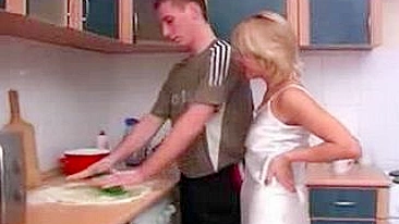Cute Russian mom distracts stepson from cooking to have XXX fuck
