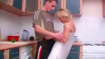 Cute Russian mom distracts stepson from cooking to have XXX fuck