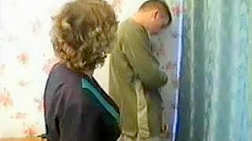 Chubby mom with glasses takes care of the neighbor guy's XXX dick