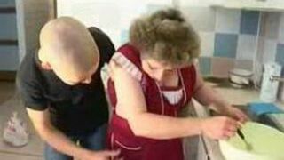 Skinny Russian dude uses XXX twat of chunky stepmom in the kitchen