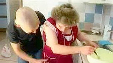 Skinny Russian dude uses XXX twat of chunky stepmom in the kitchen