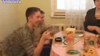 Three young dudes coaxed sexy mom on having XXX gangbang at home