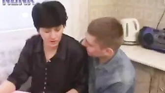 Three young dudes coaxed sexy mom on having XXX gangbang at home