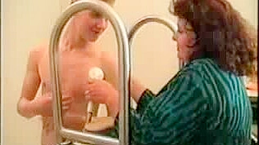 Pervy fat mom bathes her teen stepson and lets him use her XXX cunt