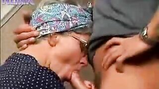Kinky elderly maid pleases young man with XXX blowjob and anal sex