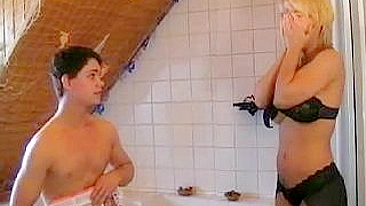 Mom catches her hubby's nephew masturbating and offers him XXX cunt