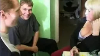 Busty blonde mom demonstrates two younger men her sexual XXX skills Busty blonde mom demonstrates two younger men her sexual XXX skills