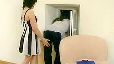 Passionate mom hikes up striped dress to take young XXX dick deep