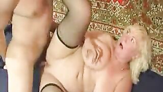 Mom with immense XXX tits shaved her snatch to take younger dick