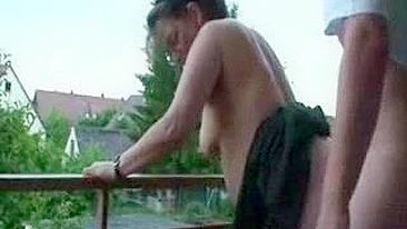 Chubby amateur granny gets her XXX pussy pounded on the balcony
