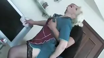 Passionate young hunk impales XXX anal hole of mature maid deep