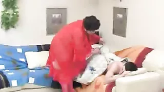 Chunky mom in red stockings uses stepson's meaty tool for XXX cunt