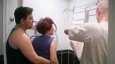 Guys catch XXX mom in the bathroom and fuck her twat hard there