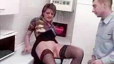 Aroused dude fucks GF's slutty XXX mom in the ass in the kitchen