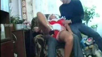 Three nasty guys share pussy of Russian mom in amateur XXX clip