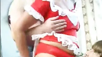 Three nasty guys share pussy of Russian mom in amateur XXX clip