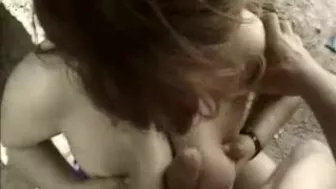 Chunky mom blows younger guy and rides XXX dick in outdoor porn