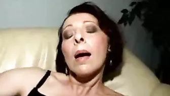 Young boy catches girlfriend's mom in black stockings masturbating