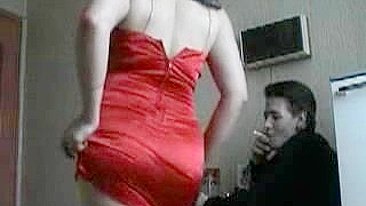 Mom takes red dress off to seduce neighbor guy on kitchen XXX sex