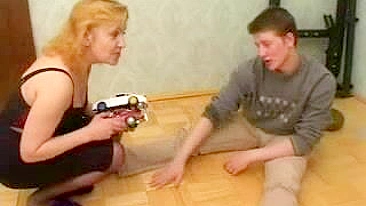 Perverted Russian stepmom comforts nasty teen son with her XXX slit