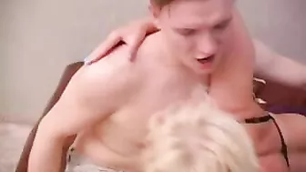 Tanned blonde mom spreads legs for young lover's erect XXX shaft