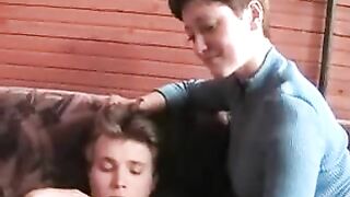 Caring mom relaxes her beloved stepson with XXX copulation at home