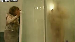 Russian mom gets into the shower and takes stepson's XXX pecker