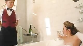 Hot like hell busty mom seduces bellboy on XXX bathroom fucking