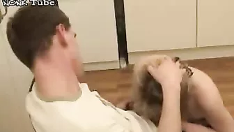Russian guys take turns fucking hot blonde XXX mom in the kitchen