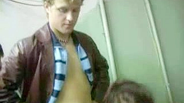 Kinky Russian XXX mom gets drilled by two hunks in public place