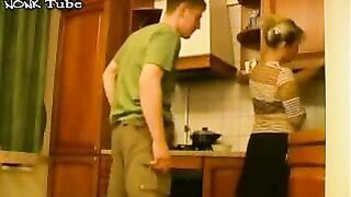 Sultry Russian mom is not against kitchen XXX session with young man