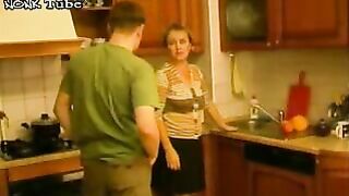 Sultry Russian mom is not against kitchen XXX session with young man