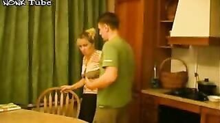 Sultry Russian mom is not against kitchen XXX session with young man