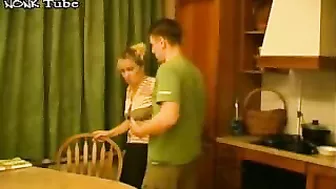 Sultry Russian mom is not against kitchen XXX session with young man Sultry Russian mom is not against kitchen XXX session with young man