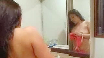 Naked Japanese mom takes XXX dick of the neighbor guy in the shower