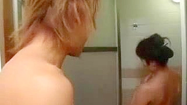 Naked Japanese mom takes XXX dick of the neighbor guy in the shower