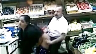 Perverted shop owner copulates with shameless Arab mom in public