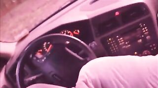 Lecherous Arab mom in white hijab sucks her man's cock in the car