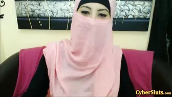 Dazzling Arab mom with big tits gets naked and masturbates on webcam