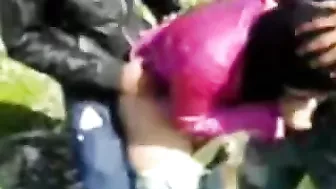 Two Arab guys take slutty mom out to the fields and fuck her there