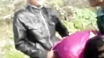 Two Arab guys take slutty mom out to the fields and fuck her there