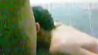 Horny guy sticks dick into fat Arab mom's vagina in the bathroom