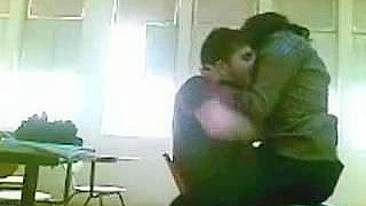 Perverted Arab mom copulates with her horny student in the classroom