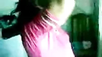 Amateur mom in red lingerie poses for Arab dude's cam when fucking